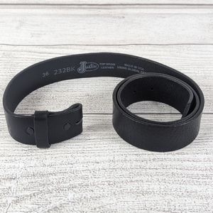 Justin Mens Black Top Grain Leather Belt  232BK 36 Made In USA ~ No Buckle ~